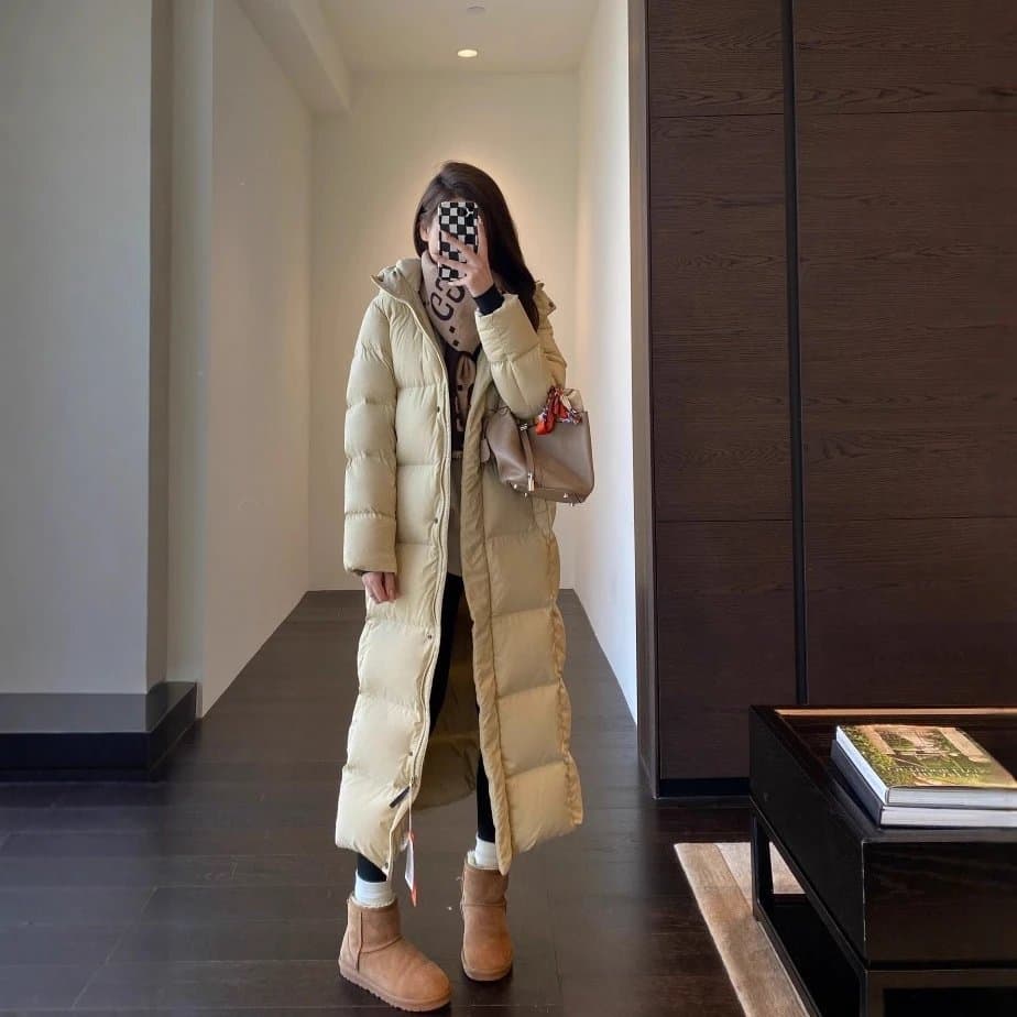 暖暖过冬品质白鸭绒厚连帽外套中长款羽绒服女2025秋冬款